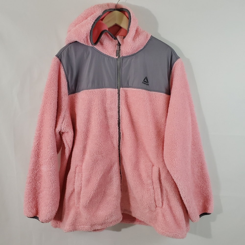 REEBOK Plus Size 2X Coral Pink Fleece Teddy Jacket